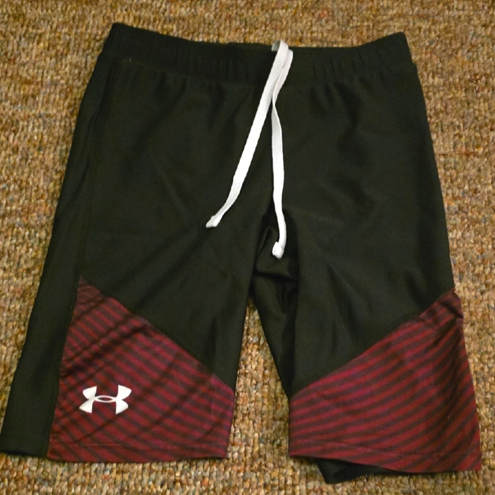 Under Armour Black and Red Athletic Shorts with Modern Design